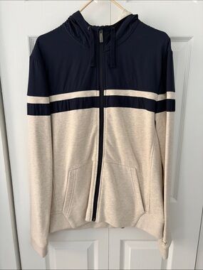 Original Penguin Men's Navy and Cream Zip-Up Hoodie Sweater